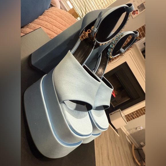 VERSACE Medusa Aevitas Satin D'Orsay Platform Sandals US8 UK5.5 EU38.5 Blue - Picture 4 of 15